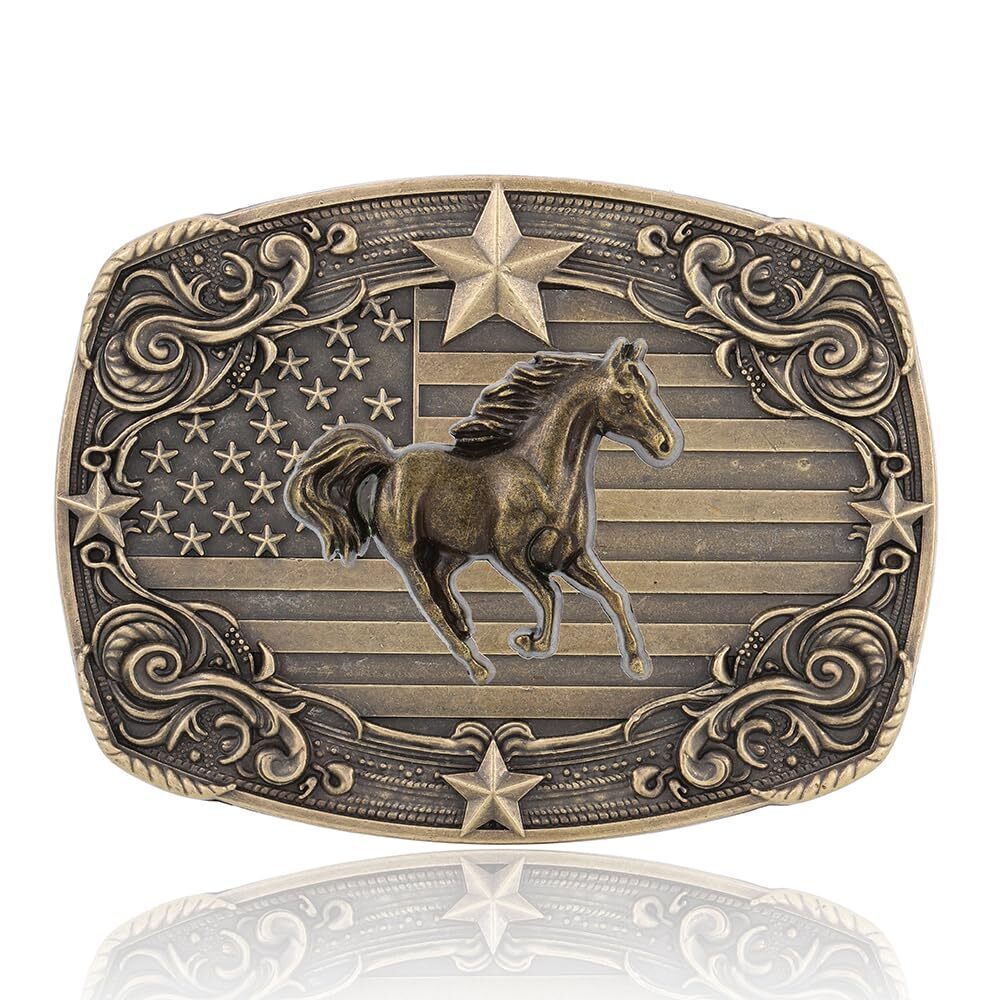 4769 Western Cowboy American Flag Belt Buckle Vintage Texas Rodeo Horse